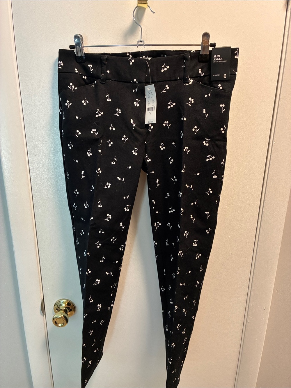 New York & Company Black Cherry-Print Slim Ankle Pants